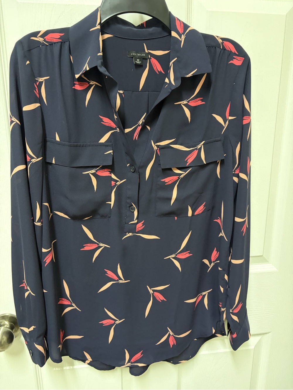 Ann Taylor Navy Floral-Print Button-Front Shirt